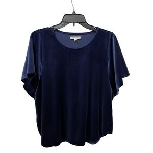 Madewell Blue Velvet Flutter Sleeve Top | Size M | Soft Luxe Scoop Neck Tee